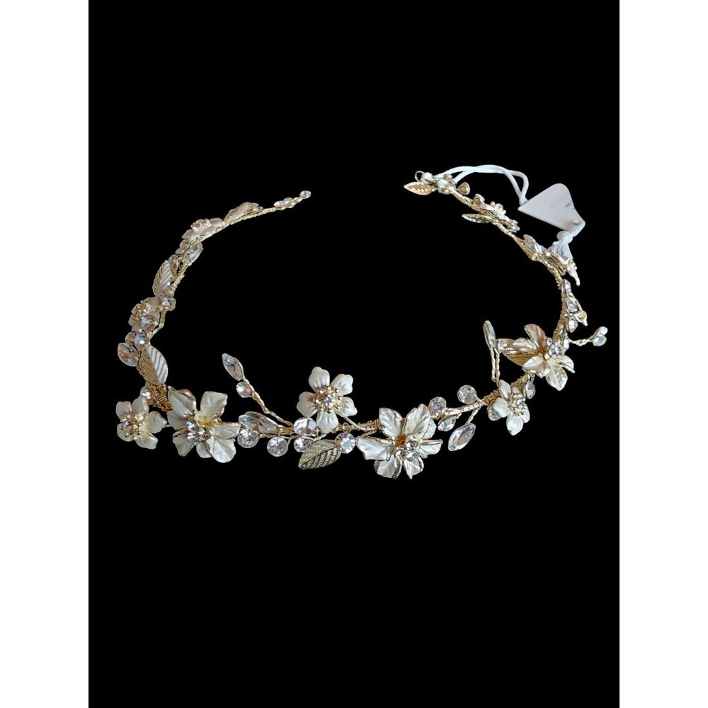 Gold Floral/Crystal Wire Hair Wreath Accessory